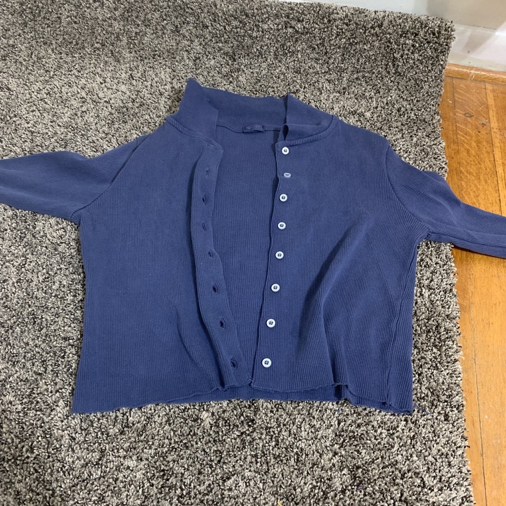 Brandy Melville navy blue collared crop cardigan